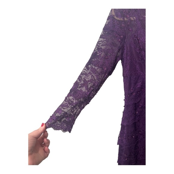 Cache Purple Sequin Lace V-Neckline Fitted Special Occasion Dress Womens Size 2 - Picture 11 of 15